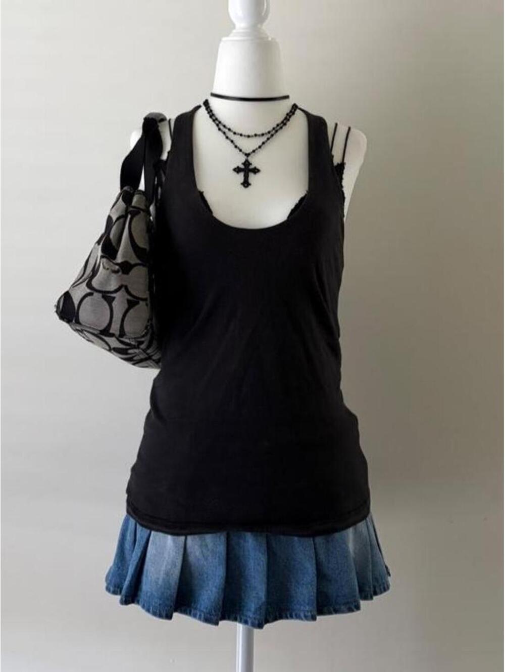 Y2K Moda International Charcoal Racerback Tank Top • Fairy Grunge Dark Coquette